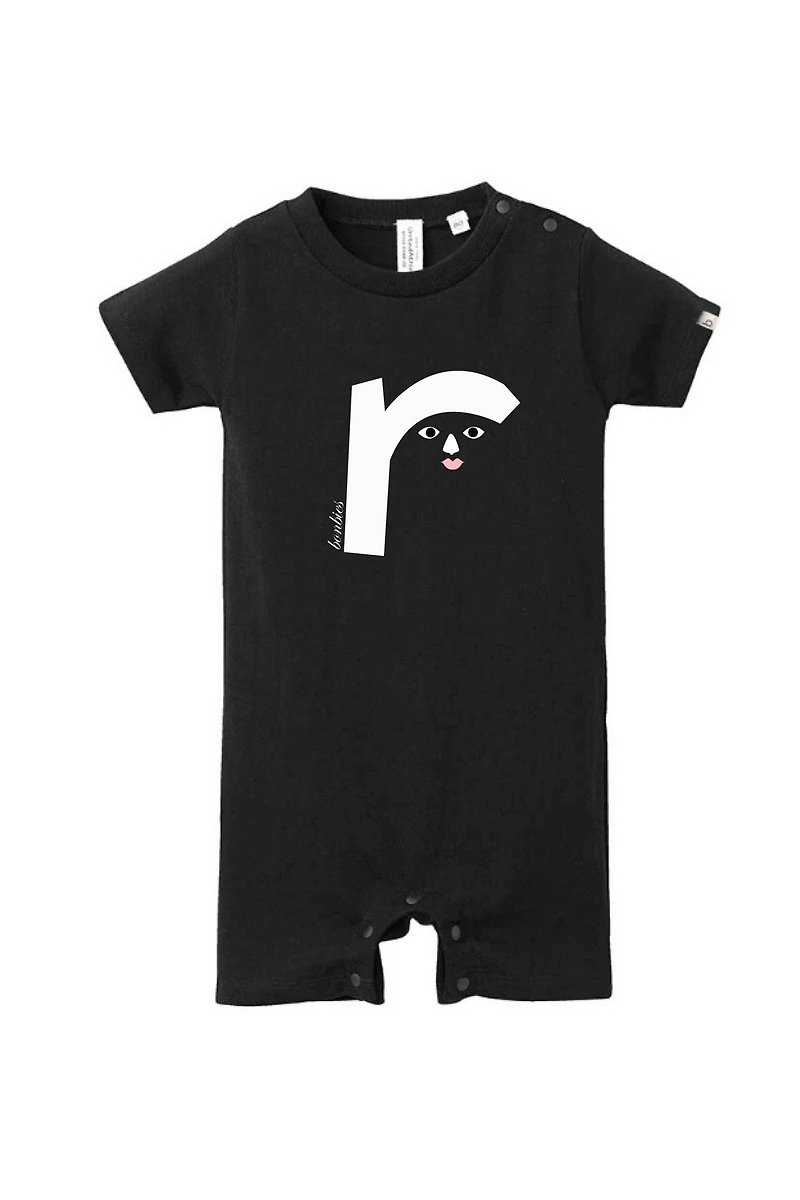 Alphabet R baby cute print T-shirt bag fart coat jumpsuit (black) baby hundred days gift - เสื้อยืด - ผ้าฝ้าย/ผ้าลินิน สีดำ