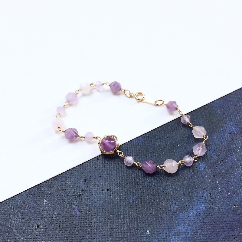 14kgf-amethyst & rose quartz exquisite bracelet - Bracelets - Gemstone Purple