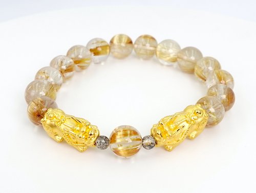 寶麗金珠寶 寶麗金珠寶-黃金貔貅鈦晶造型手鍊