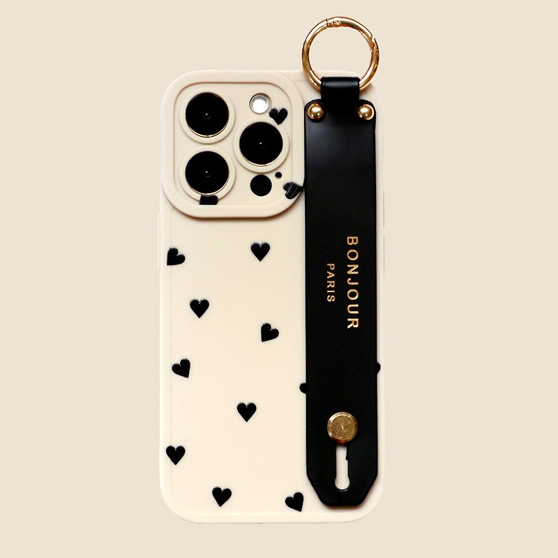 iPhone15/14/13/12 LOVE series-Cream French small love bracelet mobile phone case - Phone Cases - Plastic Khaki