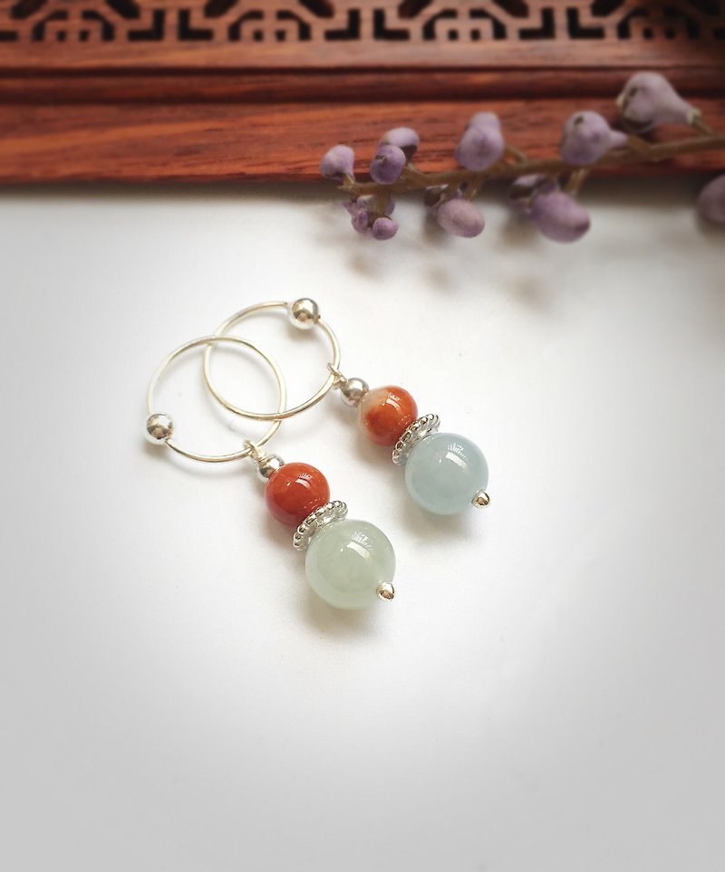 [The treasure box of all the people] - 妃 妃 - natural jade beads embellished with pure silver earrings - ต่างหู - หยก สีส้ม