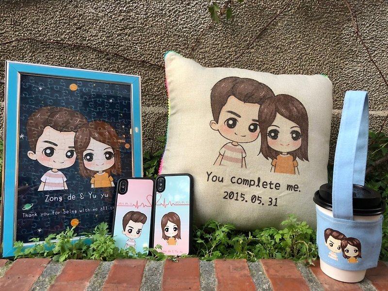 Limited to 10 groups of Valentine's Day gift box puzzle + box two electric wave mobile phone shell linen pillow drink bag - เคส/ซองมือถือ - วัสดุอื่นๆ 