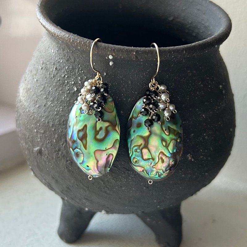 Abalone shell oval earrings  14KGF - Earrings & Clip-ons - Shell 