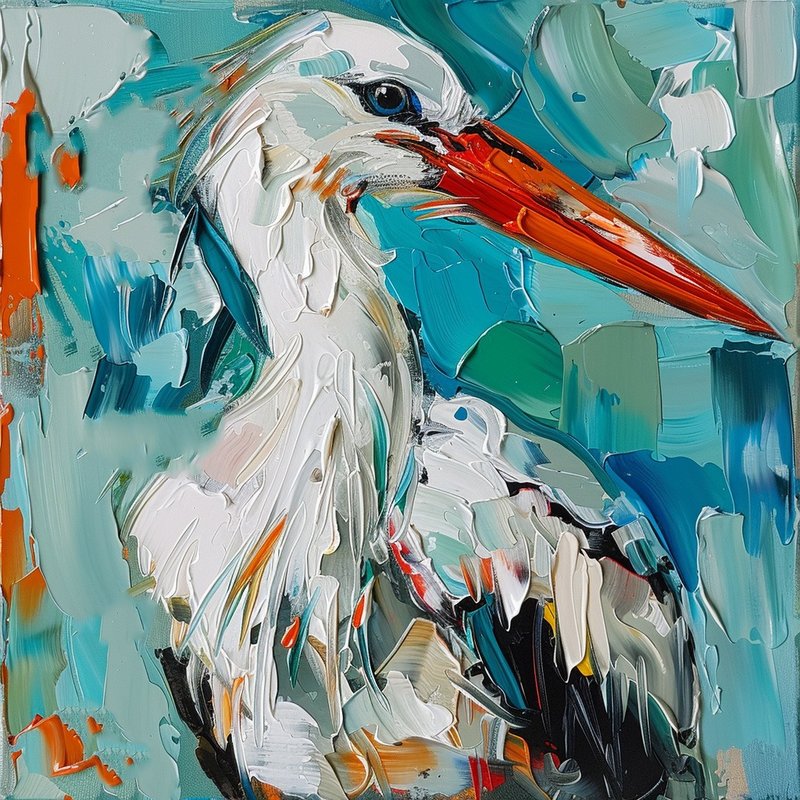 นกกระสาภาพวาดนกศิลปะเดิมสัตว์น้ำมันผนังศิลปะตกแต่ง - ตกแต่งผนัง - วัสดุอื่นๆ หลากหลายสี