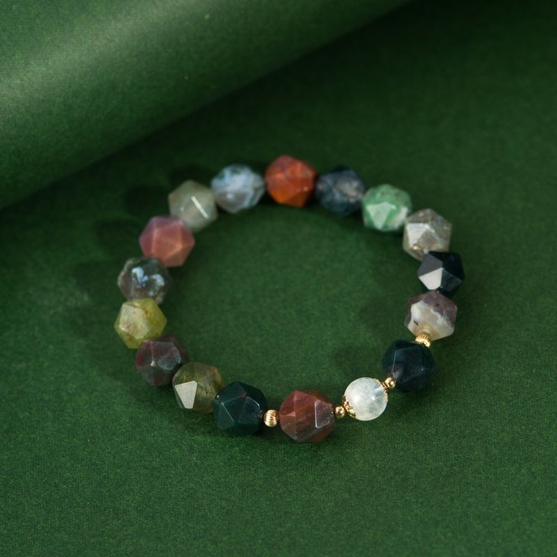 幾何印度瑪瑙14K包金手鍊 | 天然水晶手鏈客製化禮物 - 手鍊/手環 - 水晶 綠色