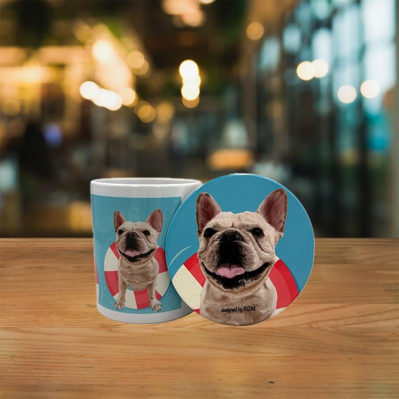 French Dou Ceramic Mug + Coaster | Gift Set | Customized - Mugs - Pottery 