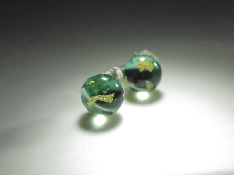 × | Gold Foil Series | × Glass Earrings - STH Ice Lake Green Type - ต่างหู - แก้ว สีเขียว