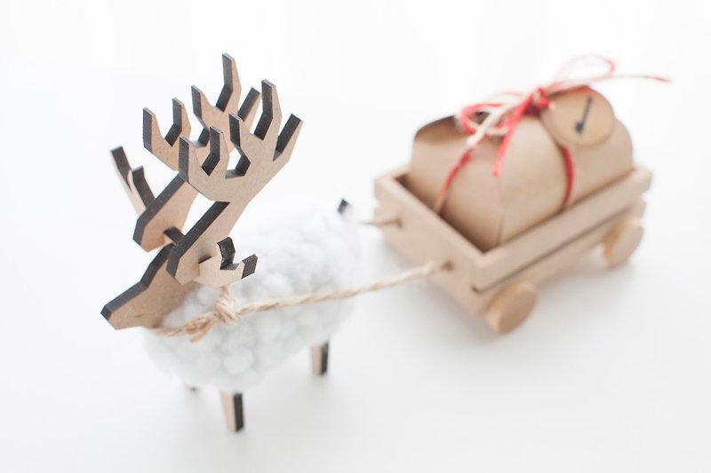 Christmas exchange gift custom name sheep elk hand-drawn cart - Other - Wood Orange