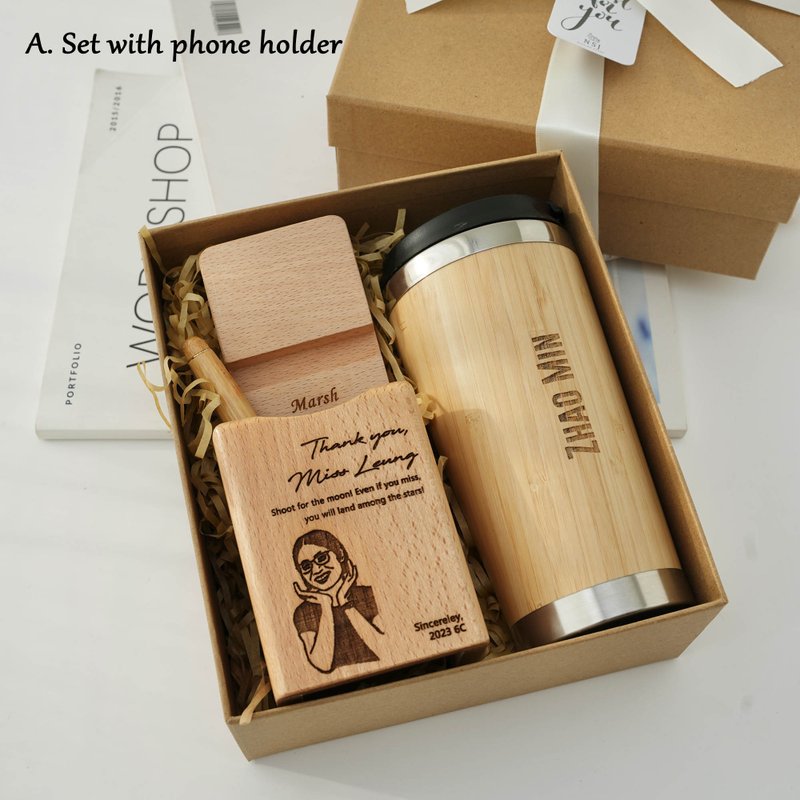 Office Gift Set #01- Coffee Mug Tumbler, Pen Holder, Bamboo Gel Pen - Pen & Pencil Holders - Other Materials 