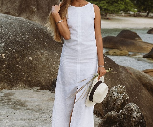 Classic White Linen Maxi Dress | Long ...