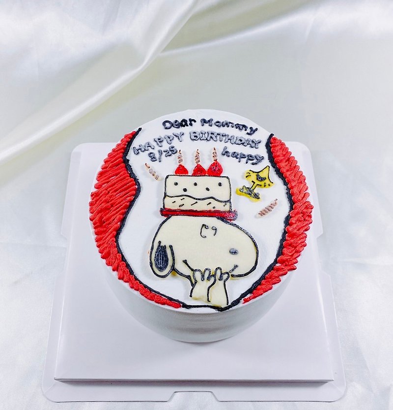 Snoopy birthday cake in the shape of customized cartoon fondant hand-painted 6 8-inch home delivery - เค้กและของหวาน - อาหารสด สีแดง