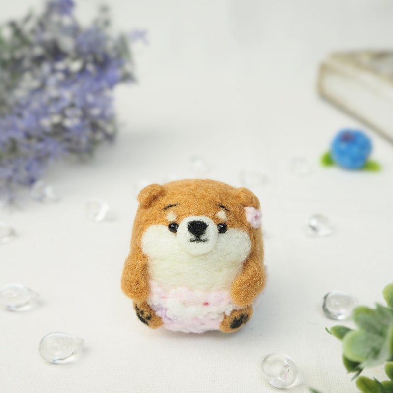 紫陽花パンツをはいた柴犬の赤ちゃん(赤柴・黒柴・白柴)　羊毛フェルト - 公仔/玩偶 - 羊毛 粉紅色