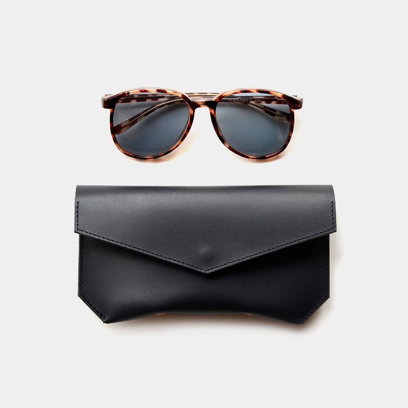 [Bright Black Corridor] Vegetable tanned cowhide glasses case black cowhide sunglasses bag printing custom - Glasses & Frames - Genuine Leather Black