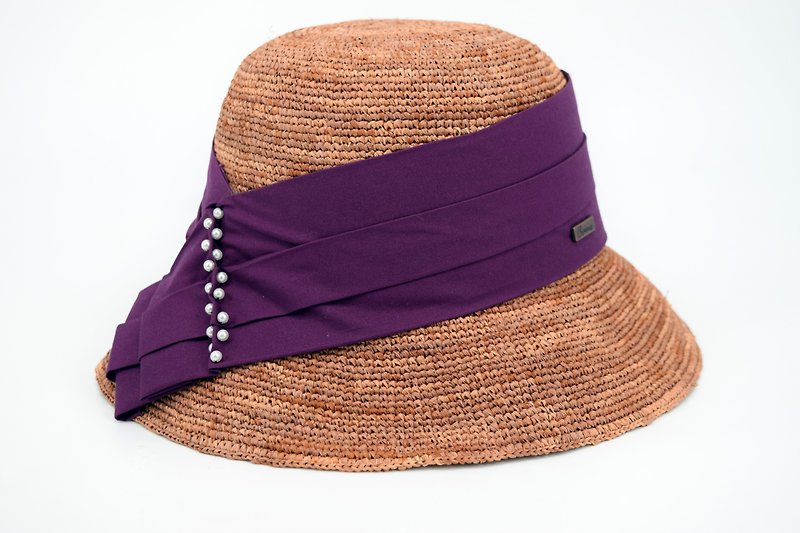 Lagerstroemia Raffia Straw Hat - Cocoa Coffee (Foldable) - Hats & Caps - Plants & Flowers Brown