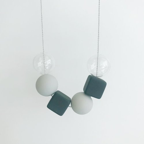 LaPerle Gray Black Style Christmas Gift Geometry Glass Beads Bubble Ball Porcelain Transparent Necklace Necklace Necklace Necklace Birthday Gift Plastic Ball Black Gray Necklace Christmas Gift Xmas