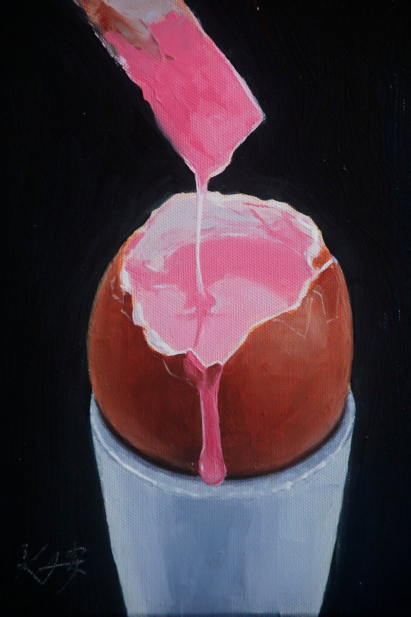 Title: Pink Feast Food Oil Painting/Oil on canvas - Posters - Cotton & Hemp Pink