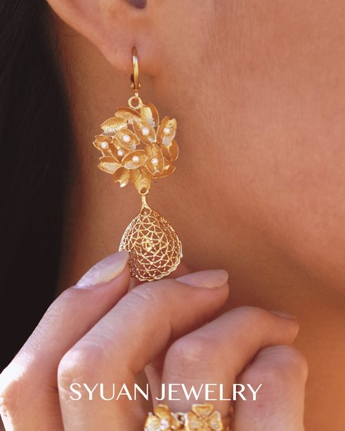 SYUAN JEWELRY SYUAN JEWELRY|Precious珍貴-鍍18K 疊葉織影珍珠垂墜式耳環