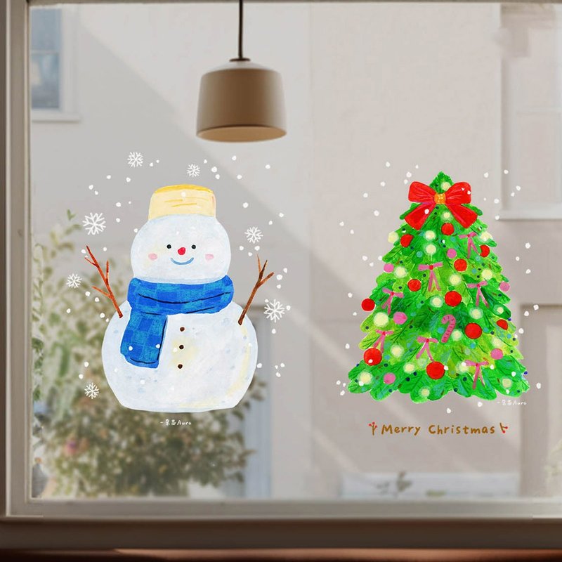 Christmas snowman window sticker Christmas decoration glass static sticker - ตกแต่งผนัง - พลาสติก สีเขียว