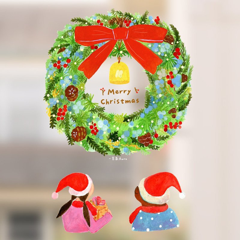 耶誕聖誕小雪人窗貼 耶誕樹耶誕花環裝飾玻璃靜電貼 - 壁貼/牆壁裝飾 - 塑膠 綠色