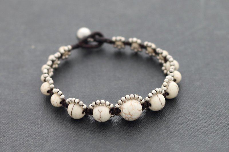 White Turquoise Bracelets Silver Rhythm Bracelets Woven Stone Ethnic style - สร้อยข้อมือ - หิน ขาว