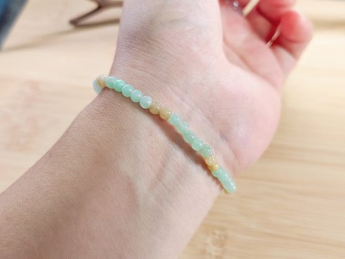 螺絲帽帽工作室 【親翠】天然翡翠 冰檸檬黃冰果綠甜美可人3.7mm+小圓珠14手圍