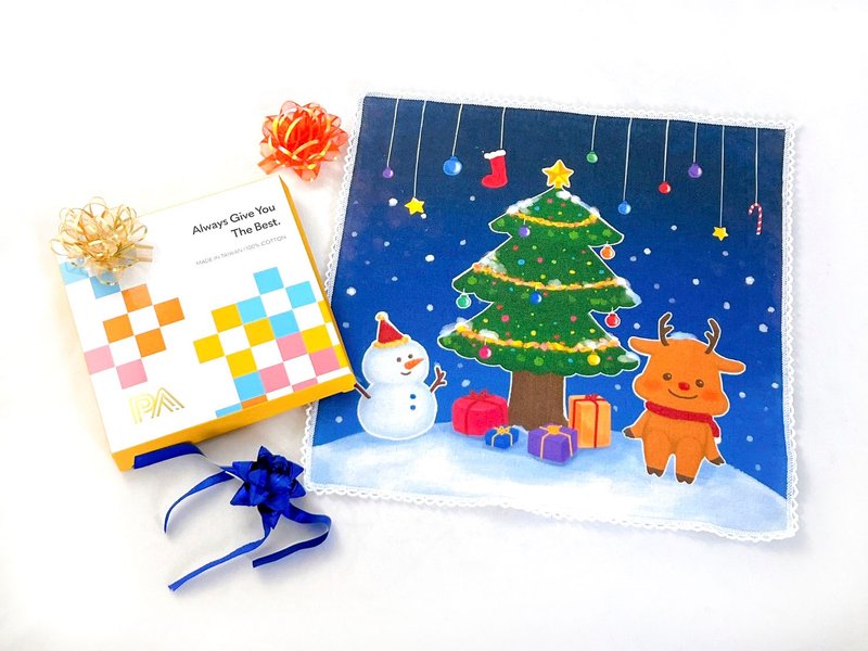 Illustrative handkerchief-Christmas Eve - ผ้าเช็ดหน้า - ผ้าฝ้าย/ผ้าลินิน สีน้ำเงิน