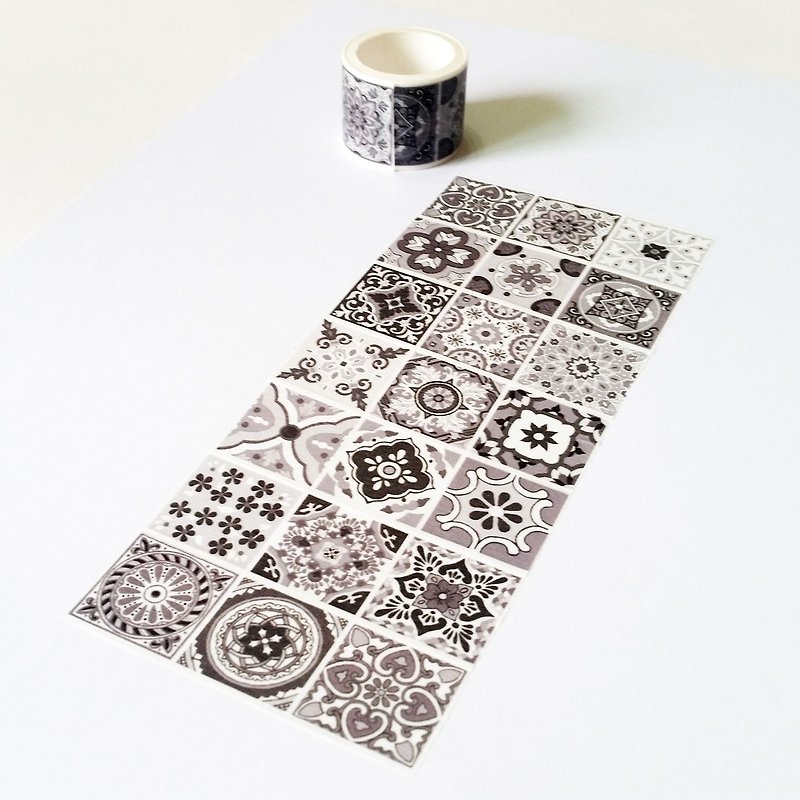 Black Flower Tiles - Washi Tape - Paper 
