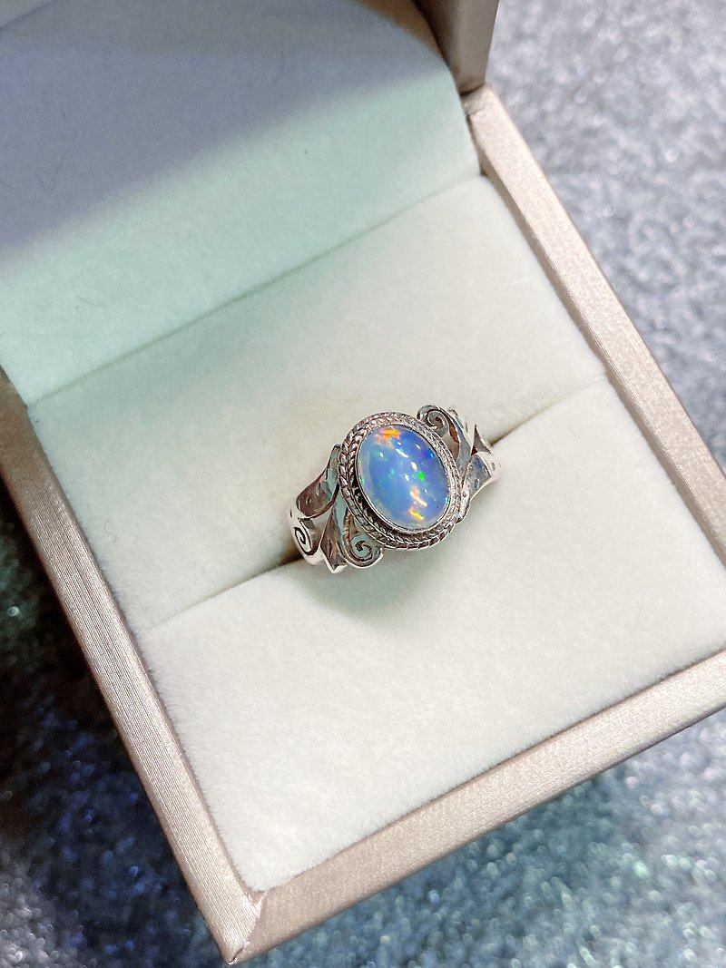 Wax carving craft opal ring Nepal handmade 925 sterling silver - แหวนทั่วไป - เครื่องเพชรพลอย 