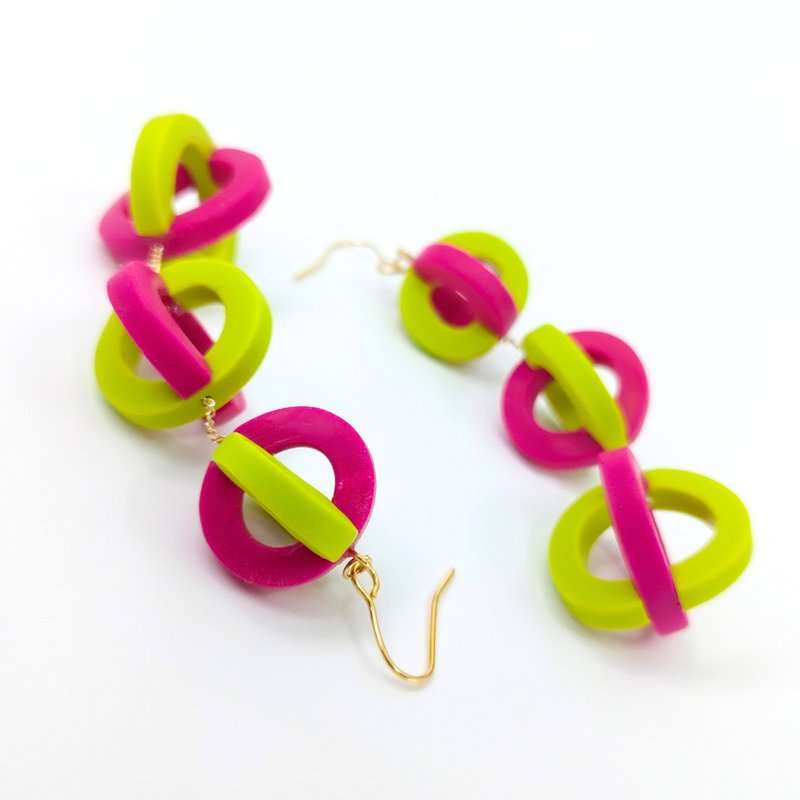 [Zodiac Signs and Birthstones] Hook Earrings/ Clip-On Ruby/Sphene Polymer Clay - ต่างหู - วัสดุอื่นๆ สีแดง