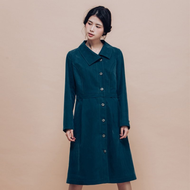 Sherlock peach velvet dress lapel jacket - blue-green lake - เสื้อแจ็คเก็ต - ผ้าฝ้าย/ผ้าลินิน สีน้ำเงิน