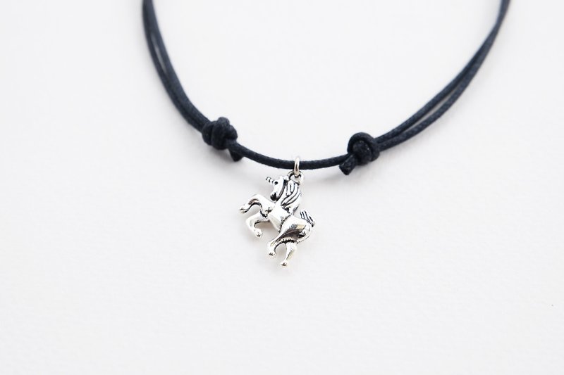 Unicorn adjustable knot cord choker / necklace in black , waxed cotton cord - Necklaces - Cotton & Hemp Black