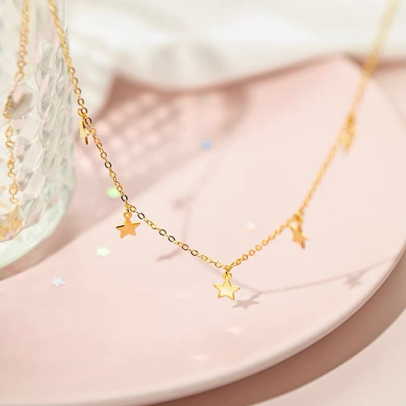 925 sterling silver gypsophila necklace/neck chain/clavicle chain 40+5cm gold and silver - สร้อยคอทรง Collar - เงินแท้ สีเงิน