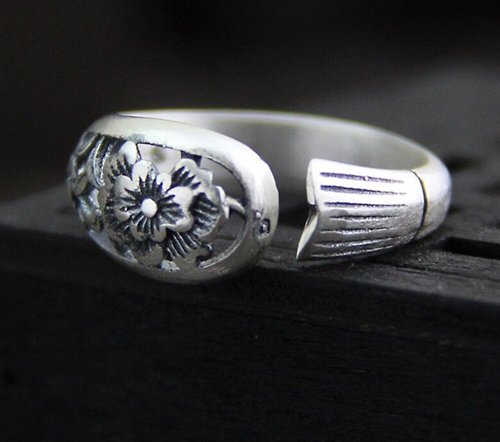 garyjewelry Real S990 Silver Fine Jewelry for Women Handmade Engrave Flower Rings Hollow