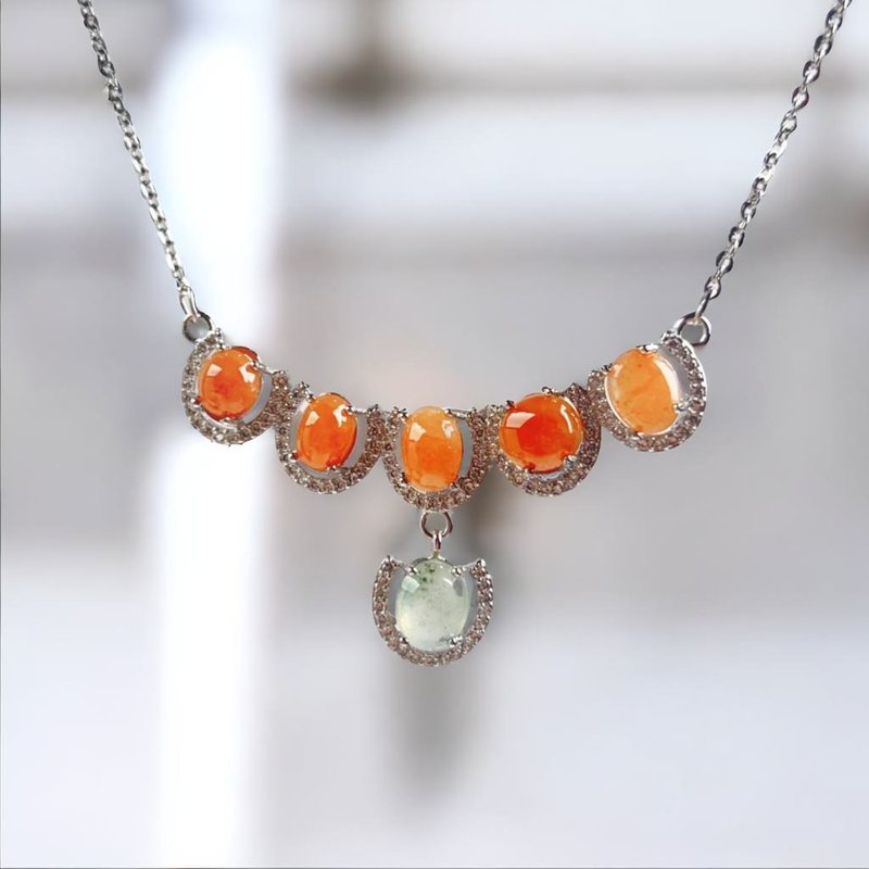 Ice jade egg noodle necklace 925 sterling silver | Natural Burmese jade A grade jade | Gift giving - สร้อยคอ - หยก หลากหลายสี