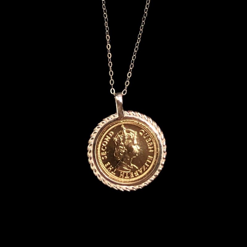 香港五仙硬幣英女皇頭像925銀頸鏈 - 項鍊 - 銀 金色