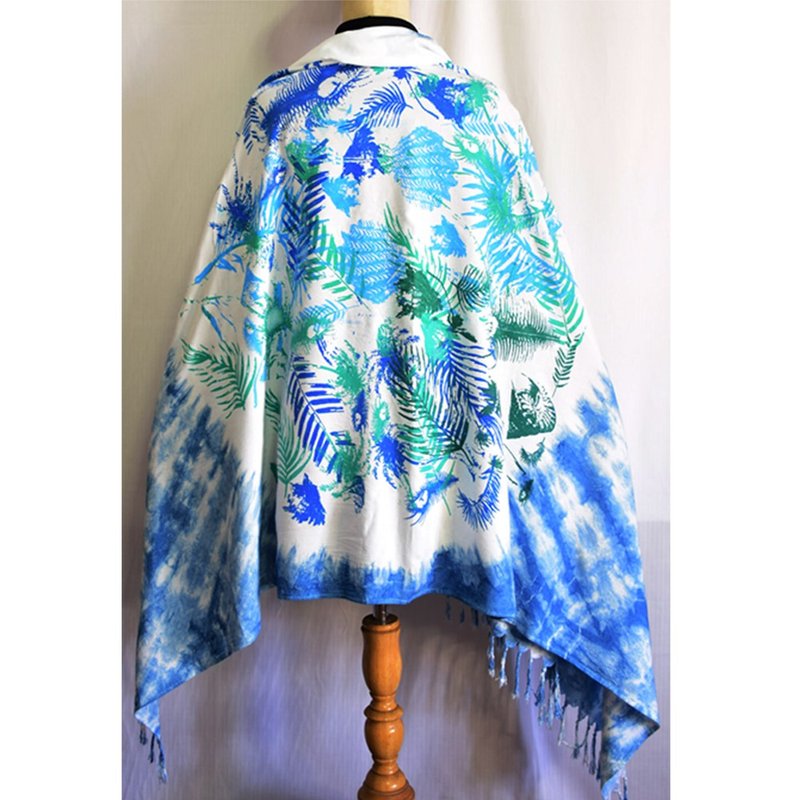 Summer Indigo Shawl (44inch x 72 inch) - HOMRAK - 絲巾 - 棉．麻 藍色