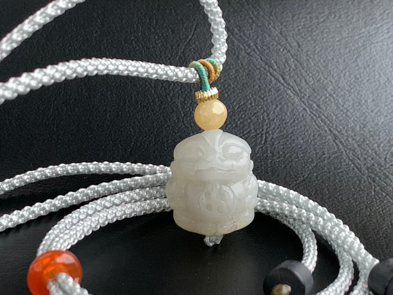 免費開光~天然和田玉煙青招財貔貅小丸子 貔貅項鍊 送禮 - 項鍊 - 玉石 多色