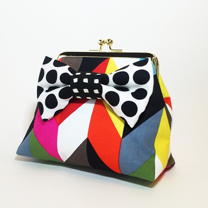 one-of-a-kind kisslock pouch cardcase coincase colorful YABANE dots ribbon - กระเป๋าเครื่องสำอาง - ผ้าฝ้าย/ผ้าลินิน หลากหลายสี