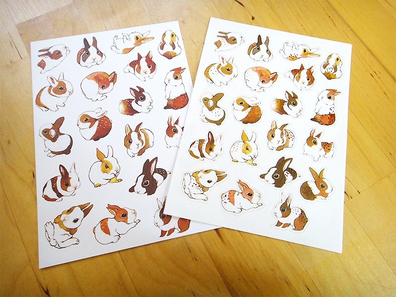 Crooked studio - hot bright bronze bunny sticker + postcard back card Rabbit Stickers & Postcard - สติกเกอร์ - กระดาษ 