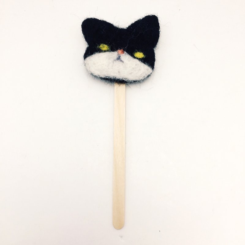 Woolfelting Cat's Face Bookmark．Benz - ที่คั่นหนังสือ - ขนแกะ สีดำ