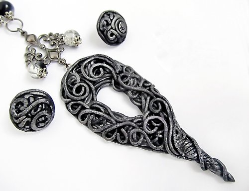 BionikaStore Pagan pendant earrings Wicca jewelry set Esoteric pendant Magical black pendant