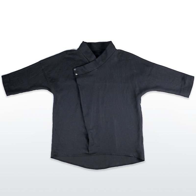 Slash-collar shirts, BK for men. - เสื้อยืดผู้ชาย - ผ้าฝ้าย/ผ้าลินิน สีดำ