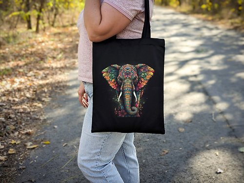 Pentagram Publishing Canvas Woman Tote Bag Rainbow Mandala Elefant