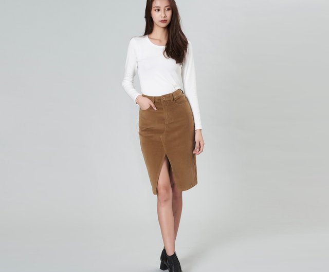 Beige High Waist Pencil Skirt