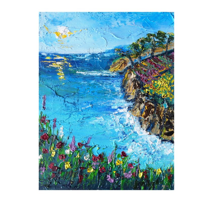 抽像海景畫油畫 Laguna Beach Original Art Artwork Impasto - 海報/掛畫 - 其他材質 多色