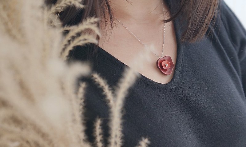 Bloom Series | Red Birch | Sterling Silver Wooden Necklace - Necklaces - Wood 