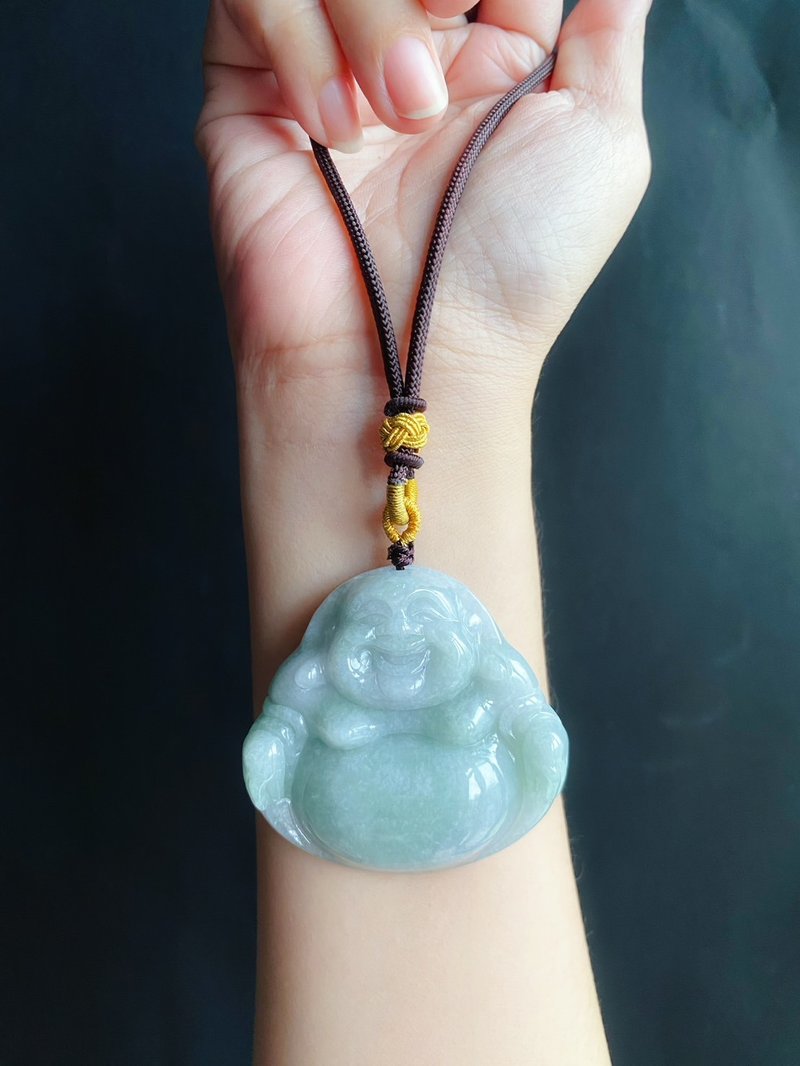 Rare big Maitreya Buddha natural Burmese jade jade Buddha Maitreya Buddha necklace gift for elders - สร้อยคอ - หยก สีเขียว