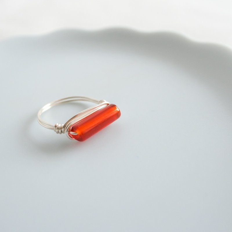 Red Agate– Small Grain – Silver Ring – Natural Stone Ring - 戒指 - 其他金屬 紅色