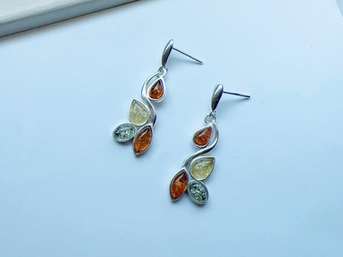 Esme Accessory 天然琥珀 波羅的海 金珀 綠珀 焦糖珀 純銀耳環 質感時尚 設計款