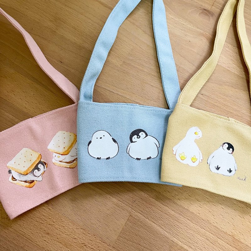 Little Penguin and Duck Drink Bag - อื่นๆ - ผ้าฝ้าย/ผ้าลินิน สีนำ้ตาล